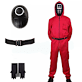 Miniatyrbild 1 av 5: Squid Game 2 NPC Vuxen Kostym Red + Circular Mask L