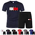 Miniatyrbild 6 av 7: Herrar TomyHilfige Sommar Casual Tracksuit Kortärmad Topp & Shorts Sportset Utomhus Träning T-shirts Shorts Sportkläder Black XL