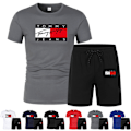 Miniatyrbild 3 av 7: Herrar TomyHilfige Sommar Casual Tracksuit Kortärmad Topp & Shorts Sportset Utomhus Träning T-shirts Shorts Sportkläder White 3XL