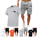 Miniatyrbild 5 av 6: Träningsset för män, tryckt, sportkläder, löpning, avslappnad T-shirt + shorts, andningsbart, 2-delat joggingset A L