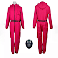 Miniatyrbild 3 av 5: Squid Game 2 NPC Vuxen Kostym Rose Red+ Square Mask L