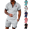 Miniatyrbild 6 av 7: 2-pack Herr Casual Sportkläder Gym Fitness Set Mode Sommar Kortärmad T-shirt Shorts Set Navy blue M