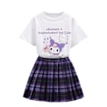 Miniatyrbild 1 av 8: Kuromi-dräkt Barn Flickor Sanrio Kortärmad T-shirt Plisserad Kjolf Outfit White 150cm