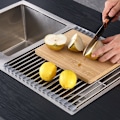 Miniatyrbilde 4 av 4: Oppvaskstativ i rustfritt stål, 52x33CM bestikkholder, sammenrullbar flerbruks oppvaskstativ til å plassere over vasken, oppvaskstativ