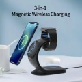 Miniatyrbillede 3 af 4: 3 i 1 Magnetisk Trådløs Oplader, Kompatibel med MagSafe til iPhone 12/13/14 Pro MAX, AirPods, Apple Watch 1-8 (Sort)