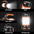 Pikkukuva 4 / 5: Latautuva LED-lyhty, 1000 lumenia 4000 mAh 360 asteen leirintälamppu, Latautuva LED-kannettava projektori, erittäin tehokas, 6 tilaa leirintälamppu, USB-kaapeli