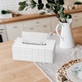Miniatyrbild 3 av 5: Rektangulär servettlåda i läder White