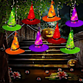 Pikkukuva 4 / 4: Wujun Ulkoilma Halloween-koristeet Noitakypärävalot 8 kpl Riippuva Valoisa Noitakypärät 11m 104 Ledillä Halloween-tonttuvalot (8 Valoa