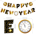 Miniatyrbild 3 av 5: 2 set Happy New Year Banner 2025 Guld och Svart Nyårsdekorationer Festtillbehör Tårta Cupcake Toppers för Nyårsafton