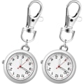 Miniatyrbillede 2 af 5: 2 stk. Lommeur Nøglering Ure Med Spænde Vedhæng Nøglering Armbåndsur Sygeplejerskeure Til Kvinder Mænd silver
