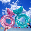 Miniatyrbild 1 av 3: Rosa Uppblåsbar Sjöjungfru Simbassäng Uppblåsbar Boj, Pool Float, Lounge, Flotte, Sommardekorationer, Strand, Vattenkul, Barnleksaker 1