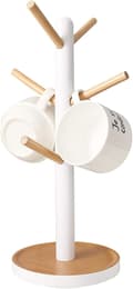 Koppholder i tre, avtakbart displaystativ for kaffe- og tekopper til benk, stativ med 6 kroker (hvit) hvit White