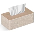 Miniatyrbilde 1 av 5: Vevboks i rektangulært PU-lær, holder for ansiktsvev, for kommode, bad, dekorasjon (Beige)