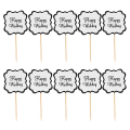 Miniatyrbilde 1 av 3: 20 stk Lykkelige Bryllupskake Topper Unike Cupcake Ornament Plukker Kakedekor Romantisk Dessertpynt For Bryllupsfest (Svart Og Hvit) 12*5.5cm 12*5.5cm
