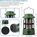 Miniatyrbillede 4 af 8: Campinglygter Batteridrevne, LED Campinglamper Lysstyrke Dæmpbar, IPX4 Vandtætte Campinglamper, Bærbar Campinglampe til Hjemmet, Skur og Mere Green