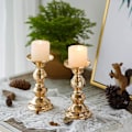 Miniatyrbilde 2 av 3: 2 stk. Gull Søyle Lysestaker, Ideelle for Lys, Gaver til Bryllup, Fester, Hjem, Spa, Reiki, Lys (2-pakning)