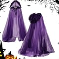 Halloween cosplay spøgelse cosplay hætte kappe død heks mesh lang kappe bal forestillingsdragt 1.5M (Lilla) B