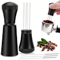 Miniatyrbillede 1 af 5: Sort kaffemåler med omrører, rustfrit stål espressokaffe tamper til længere brug (længde 9,5 cm)