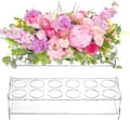 2-pack akrylblomvas rektangulär, 12 x 4 tum långa låga klara vaser med hål för blomsterarrangemang