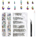 Miniatyrbild 1 av 5: 120 st Multiformade Glaskristaller AB Rhinestones för Nagelkonst, Mix av 12 Stilar Platta Kristaller 3D Dekorationer Platta Bakstenar Ädelstenar Set
