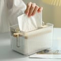 Miniatyrbillede 3 af 5: Plastik Vævsæskeholder Dækning med Trælåg, Lille Størrelse Moderne Ansigtspapirholder til Badeværelse, Rektangulær Klar