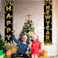Miniatyrbild 4 av 5: Gott Nytt År Banner Svart och Guldprickar Utomhus Inomhus Banner Väggdekorationer Vindtätt Hem Evenemang Bakgrundsförsörjning