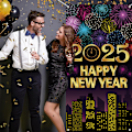Miniatyrbilde 4 av 5: Stor Dørdekselbanner med "Happy New Year"-Motiv, Hengende Bakgrunn, Fotoboksrekvisitt til Nyttårsfest Innendørs/Utendørs