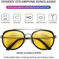 Pikkukuva 3 / 5: Retro Steampunk -aurinkolasit Pyöreät Steampunk Kaksoissiltaiset Aviator-lasit Naisille ja Miehille Retro paksu reunaiset aurinkolasit kaksoissiltaisilla linsseillä
