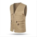 Miniatyrbillede 3 af 3: Mænds Multi-Lommet Casual Utility Cargo Vest Veste Fiskeri Rejser Vandreture Khaki Frakke 2XL 2XL