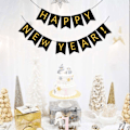 Miniatyrbild 2 av 5: Svart Glittrande Happy New Year Banner Pappershängande Girlang för Nyårstemat Festdekoration (14*20cm)