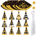 Miniatyrbillede 2 af 5: 12 stk. Kegleformede Happy New Year Partyhatte - passer til voksne, let og hurtig montering kræves (29*20cm)