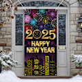 Miniatyrbild 1 av 5: Happy New Year Dörrbanderoll Dekorationer Hängande Framdörrsbanderoll för Vintersemester Nyår Inomhus Utomhus