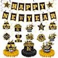Miniatyrbild 1 av 5: Gott Nytt År 2025, Svart och Guld Gott Nytt År Festtillbehör, Hängande Girlang för Nyårsafton Festleverantör Dekorationer