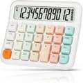 Calculator 12 digits, desktop model with large display and buttons, pink calculator with large LCD screen for office, school, home
