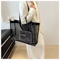 Miniatyrbillede 7 af 10: Transparent Strand Nylon Taske Mesh Håndholdt Shopping Taske SORT Black