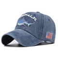 Shark Embroidered Cotton Baseball Cap Washed Distressed Dad Hat