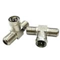 Miniatyrbillede 1 af 5: 2-pak Zink Legering Han til Dobbelt Hun 3-vejs Splitter Adapter Han til 2 Hun Koaksialkabel Stik F-Type Stik