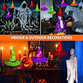 Pikkukuva 3 / 4: Wujun Ulkoilma Halloween-koristeet Noitakypärävalot 8 kpl Riippuva Valoisa Noitakypärät 11m 104 Ledillä Halloween-tonttuvalot (8 Valoa