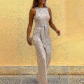 Miniatyrbillede 4 af 5: Europæisk og Amerikansk Rundhals Ærmeløs Personlighed Sequin Sølvprik Jumpsuit Kvinders TøjSred red S