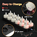 Miniatyrbilde 2 av 8: PChero Oppladbare LED Telys 12-pakning - Fjernkontroll & Timer for Fest/Dekorasjon 12 stk med ladestasjon 12pcs with charging base -
