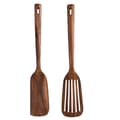 Träköksredskap för köket, 2 st träskedar och stekspade för matlagning, elegant, köksredskap används