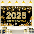 Miniatyrbild 1 av 5: Svart Happy New Year Bakgrund, 2025 Happy New Year Eve Bakgrund Party Dekoration, kan användas under lång tid
