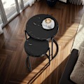 Miniatyrbillede 3 af 9: Sidebord Ellsa, marmorplade, stålramme - sort/sort,Sæt med 2 stk. Black