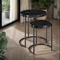 Miniatyrbillede 2 af 9: Sidebord Ellsa, marmorplade, stålramme - sort/sort,Sæt med 2 stk. Black