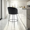 Miniatyrbillede 4 af 11: Barstol Luana, med rygstøtte, velour look - sort/sort,Sæt med 4 stk. Black