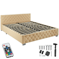 Miniatyrbillede 1 af 11: Sengeramme med LED-strips og opbevaring - beige,180 x 200 cm Beige