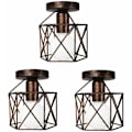 Miniatyrbilde 1 av 4: Sett med 3 Retro industriell metall firkantet taklampe i jern, kubebur pendellampe E27 for stue soverom C