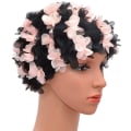 Miniatyrbillede 1 af 4: Blomsterprint badehætte, retro stil, til kvinder, pink/sort,