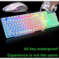 Miniatyrbillede 4 af 5: Rainbow LED-baggrundsbelyst gaming tastatur muse combo ergonomisk tastatur + gaming mus spil + musemåtte, hvid