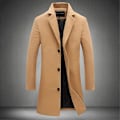 Miniatyrbild 3 av 4: Män Mellanlång ullkappa Solid Lapel Mode Slim Fit Overcoat M Khaki